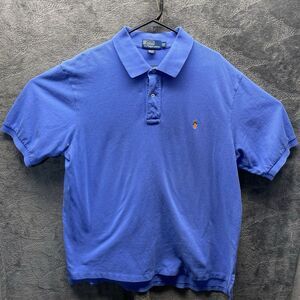 Polo Ralph Lauren Shirt Men 2XLT Tall Blue Pique Cotton Orange Pony‎ Polo